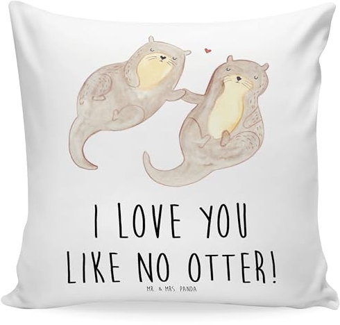 Mr. & Mrs. Panda Sofakissen Otter Hände halten - Geschenk, Seeotter, Kissen 40x40, Liebe, sitzkissen, Otter Seeotter See Otter, Kopfkissen 40x40,