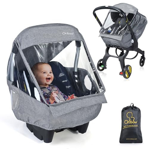 Orzbow Universal Regenschutz für Babyschale (z.B. Maxi-Cosi/Cybex/Römer),Abdeckbare Trageöffnung und Luftlöchern, Kontaktfenster,mit Tasche,Notwendiger Schutz für Babys oder Haustiere (Hellgrau)