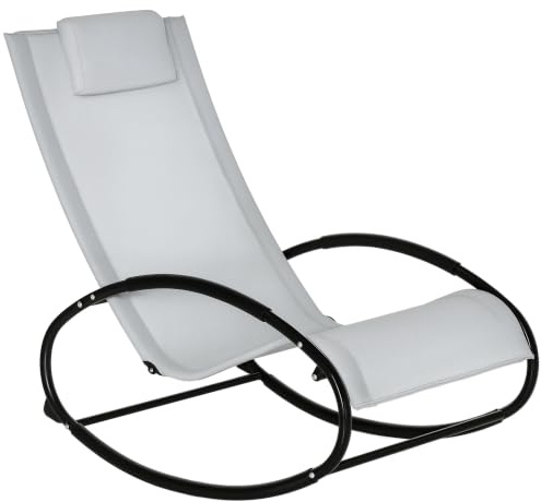 Outsunny Pool Liege Outdoor Schaukel Liegestuhl Kissen Kühles Mesh Grau | für Sonnenbaden, Pool Strand Veranda, Sonnenbräune Schaukelstuhl