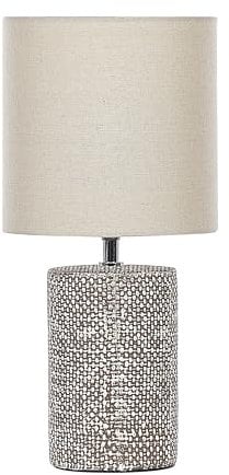Tischlampe mit Keramikfuß in Braun 43 cm klassischer Lampenschirm beige Ider