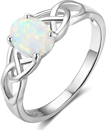 Bishilin Ringe Damen Silber 925, Verlobungsringe Keltischer Knoten Solitär mit Oval Opal Eheringe Nickelfrei Ring Frauen Silber Größe 52 (16.6)