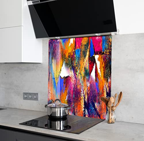 Myphotostation Oil Color Tempered Glass Backsplash 70WX43H'' Abstract Paint Splashback for Kitchen Decor Bathroom Wall Protector Stove Backsplash Panel Tile Glass Cooker Splashback