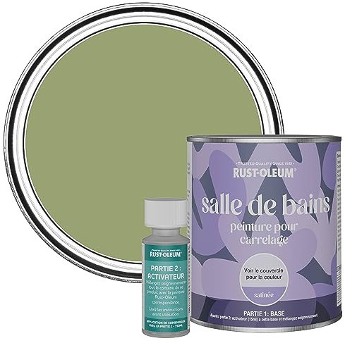 Rust-Oleum Peinture Verte Résistante à l'eau pour Carrelage de Salle de Bain, Finition Satinée Gris - Terrain Connu 750ml