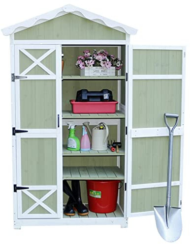 Meuble de rangement extérieur en bois pour jardin, abri de rangement pour outils de jardin résistant aux intempéries avec poignées en métal, grande maison de jardin extra haute pour meubles de terrass