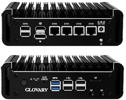 Glovary Firewall Mini PC Quad Core N150, DDR5 8GB RAM 256GB NVMe SSD, 4 x 2.5GbE i226V LAN Fanless Computer Hardware, Micro Router Appliance, AES-NI, OPNsense, 8USB Port, TF Card Slot