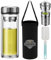 Pauzema 500ml Doppelwandige Glas Teeflasche mit 2 in 1 Edelstal Sieb to go, 17oz Tea Bottle 100% dicht