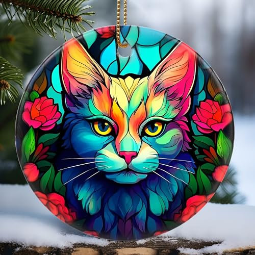 Touber Weihnachten 2023 Ornament, Christbaumschmuck, Weihnachtsdekoration, Urlaubsgeschenkidee, Erbstück-Andenken, runde Keramik, Geschenkaustausch, Geschenkidee, Katze