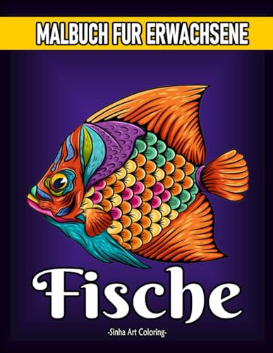 Fische Malbuch für Erwachsene: Ein Malbuch für Erwachsene mit schwarzem Hintergrund und Fisch-Malvorlagen im Mandala-Design