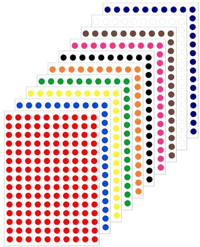 3000 Stück Punktaufkleberetiketten Klebepunkte rund 10mm Markierungspunkte Farbcodierungsaufkleber 20 Blatt bunte Klebepunktetiketten zum Beschriften -10 verschiedene Farben