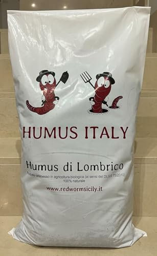 humus di lombrico Red Worm Sicily -HUMUS ITALY-60 litri 100% naturale, Concime per Piante, Fiori e Orto