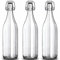 Juego de 3 botellas VINTAGE de cristal vacías de 1 litro con tapón mecánico para agua, aceite y vino