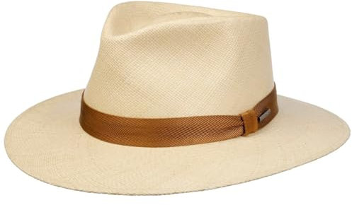 Stetson Chapeau Panama Ecuador Traveller Femme/Homme - Made in de Soleil d'été en Paille avec Ruban Gros Grain Été Printemps-été - S (54-55 cm) Nature