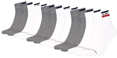LEVIS Unisex Quarter Kurzsocken Sportswear Logo Socken 902011001 6 Paar, Größe:35-38, Artikel:-062 white/grey