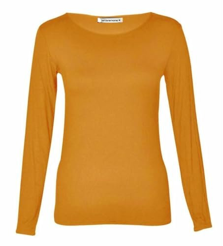 Shop Nova® Women Ladies Long Sleeve Round Neck Plain Top Stretchy Casual T Shirts Basic Slim fit Tee Tops UK Size 8-26 (Mustard, 12)