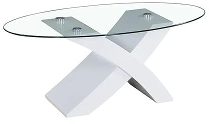 S & S Saldos y Stocks Mesa de Centro de Cristal Templado Lore, Blanco 110x60 cm