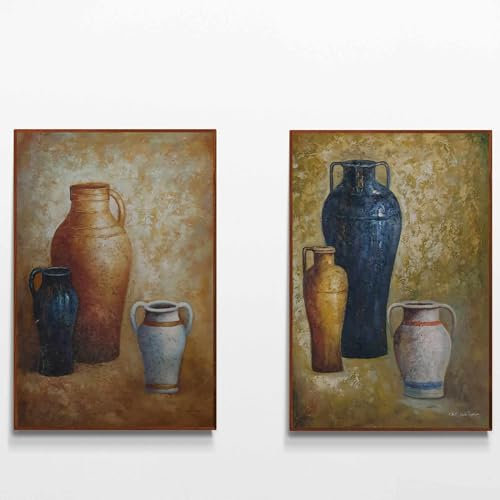 Quadro dittico per pittura ad olio | Tela di algodon | Fatto a mano | Quadro ancora vita anfore rustico, quadro con telaio e possibilità di scegliere la tua cornice, 2 pezzi da 90 x 60 cm ciascuno