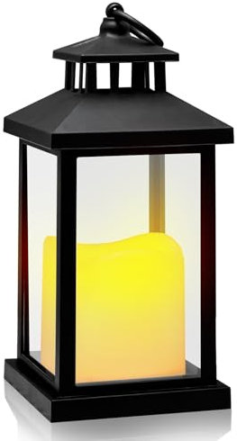 Lanterna nera per candele, grande lanterna da giardino per esterni, 22 cm, portacandele in stile vintage, per Halloween, Natale, cimitero, resistente alle intemperie (stile A)