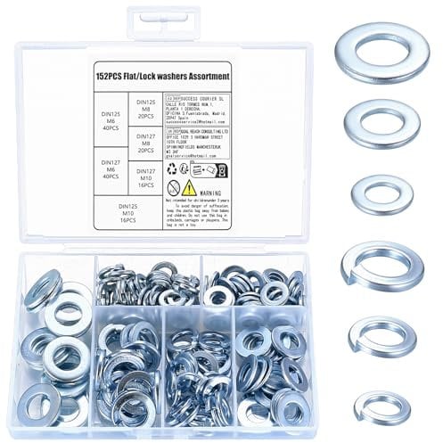 152 Stück M6 M8 M10 Unterlegscheiben Set: 76 STK DIN 127 Federring Form B & 76 STK Flach Unterlegscheiben DIN 125, Federscheibe Sprengring Federspaltringe, Metall Sicherungsscheiben
