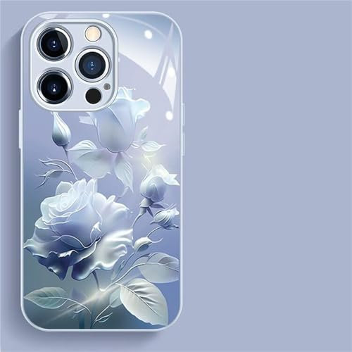MVVKKY Étui Rigide en Verre trempé avec Peinture métallique pour iPhone 15 14 13 11 12 Mini Pro X XR XS Max Couvercle en Verre d'appareil Photo, Bleu, pour iPhone 13Pro Max