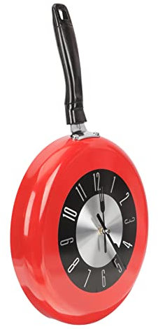 MUCKLILY Frying Pan Wall Decor Frying Pan Hanging Clock 3d Wall Clock Funny Wall Clock Home Decor Kitchen Theme Wall Clock Home Ornament Metal Wall Clock Wall Ornament Reception Room Clock