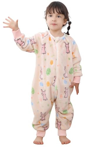Thermo Schlafanzug Kinder Schlafsack Winter Baby Mit Füßen Schlummersack Winterschlafsack Mit äRmel Warme Gefüttert Babyschlafsack Schlafstrampler Junge MäDchen Pyjama 80 Voller Druck Kaninchen