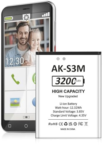 TQTHL AK-S3m akku 3200 mAh akku AK-S3m (V1.0) (S3m) Emporia SMART 3 Mini,S4 ersatz akku AK-S3m Kompatibel mit Emporia SMART 3 Mini Smartphone (S3m)