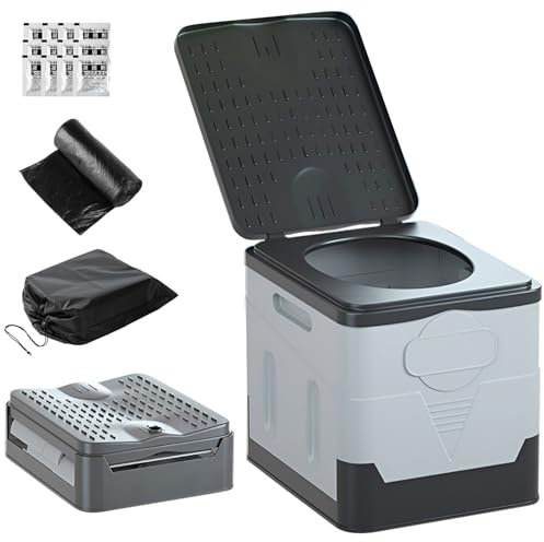 Camping Toilet,Foldable Portable Toilet for Adults,Collapsible Camper Porta Potty Loo Travel Toilet,Outdoor Folding Toilet Bucket for Car,Home,Camping,Caravan,Campervan,Picnic,Hiking,Fishing (Grey)