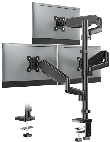 FORGING MOUNT Triple Monitor Mount, Articulating Adjustable 3 Monitor Desk Mount for 13-32inch Screens, Gas Spring Arm with Tilt Swivel Rotation, Max VESA 100x100