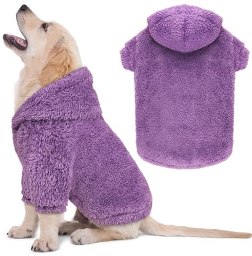 Fuzzy Hundepullover für mittelgroße Hunde, Hunde-Kapuzenpullover, weich, doppelseitig, Plüsch-Fleece, Hundekleidung, Hundemantel, Sherpa-Kapuzenpullover (Violett, M)