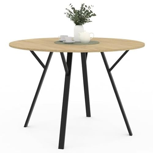 IDMarket - Table à Manger Ronde YSEULT 4-6 Personnes Bois et Noir Design Industriel 110 cm