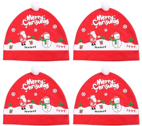 Tanant 4 Stück Weihnachts-Autositz-Kopfstützenbezug, Weihnachts-Autostuhlbezug, Auto-Rücksitz, Weihnachtsmütze, Sitz-Kopfstützenbezug, Niedliches Auto-Dekor, Innenzubehör für das (Rot)