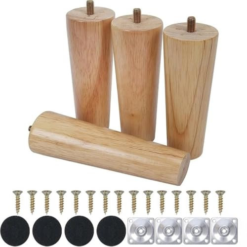 Qodiacl 4 Stück Möbelfüße Holz 15cm Holzfüße für Möbel Eichenholz Schrankfüße Sofafüße Möbelbeine Rund Holzbeine für Couchtisch Bett Kommode Stuhl Couch Tisch Schrank Sofa Beine