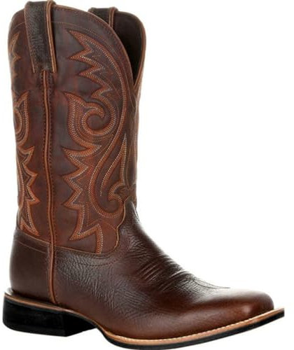 GHSIRUEU Cowboystiefel für Herren Quadratische Zehe Mittelhohe Stiefel Wasserdichter Westernstiefel mit Niedriger Absatz,Braun,43 EU