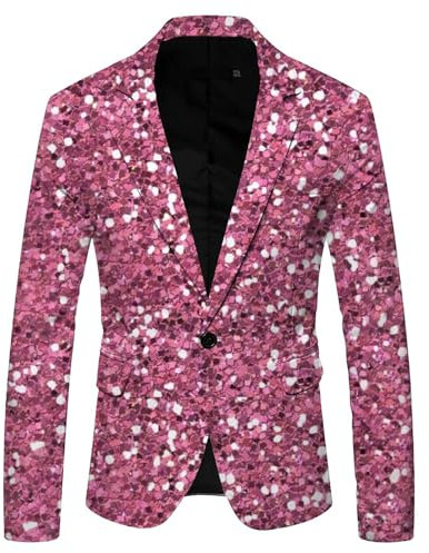 Ruamilyy Veste à paillettes pour homme - Blazer de fête de Noël - Nouvel An - Veste de costume à paillettes - Veste de costume à paillettes - Veste à paillettes, Rose, L