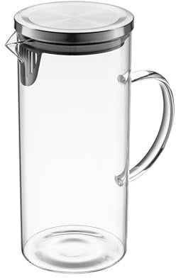 Teekanne Kaffeekanne Teekessel Glaskanne mit Deckel Spülmaschinenfest Mikrowellengeeignet Kühlschrank Durchsichtig Modern Krug Jukon (1,4l)