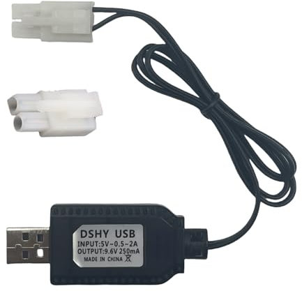 9.6V NiMH/NiCd Battery Charger Cable with Standard Tamiya Plug Compatible RC Car RC Tank RC Plane RC Boat and Other Remote Control Toys for Universal 9.6V Lipo Battery USB Charger (1)