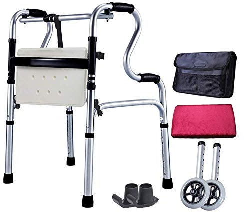 HPTHLY Rollator Walker Medizinischer Gehwagen für Senioren, mit Sitz und Rädern, zusammenklappbarer Aluminium-Gehwagen für Erwachsene, höhenverstellbar, interessant