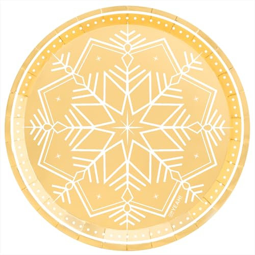 OH YEAH - 6 Piatti Piani Cartone Dessert - Winter Oro - 17 cm - Effetto Metallizzato Oro - Decorazione Tavolo Natale - Tavolo Decorazione Oro - Decorazione Natale - DESIGN UNICO