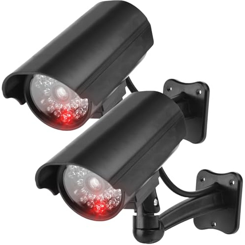 Behogan Kamera Attrappe: 2 Stück Wand- Und Deckenmontage, Dummy Kamera Mit Rot Blinkender LED, Fake Überwachungskamera für Innen- Und Außenbereich (Schwarz)