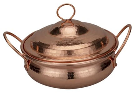 DimyFew Kupfer-Hot Pot Kupfertopf Handgefertigter Suppentopf für Herd, Induktionskochtopf Suppentopf mit Deckel Schmortopf Shabu Shabu Topf, 18cm