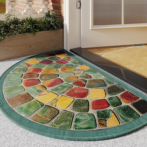 Heavy Duty Semi-Circular Pebble Shape Welcome Mat - Anti-Slip Rubber Outdoor Entrance Door Mat - Outdoor Entrance Indoor Semi-Circle Rug, Front Door Mat, Semi-Circle Pebble Shape Welcome Mat