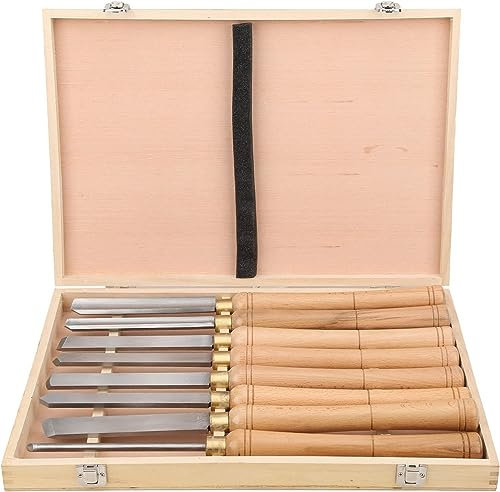 LUNWJJIP Jeu de burins de Tour, 8 Outils de Tournage du Bois HSS avec boîte en Bois for la Coupe du Bois