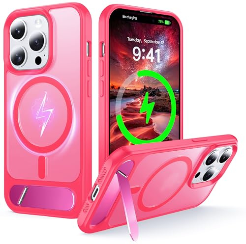 NJROW Magnetic Stand for iPhone 15 Pro Case Compatible with MagSafe Rose | [Stand & Wireless Charging 2in1] [Flush Hidden Kickstand] [Military Shockproof] Slim Translucent Matte,Rose