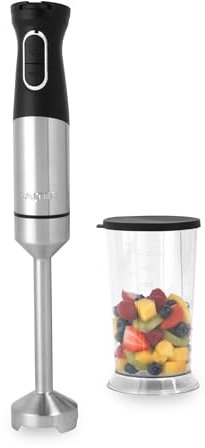 Salter Electric Hand Blender – 1500W Immersion Stick Blender, 700ml Beaker Included, Variable Speed Settings, Durable Stainless-Steel Blade, Detachable Rod for Easy Cleaning, Storage Lid Included