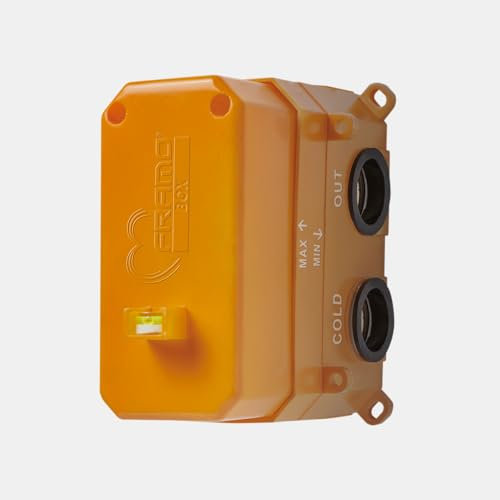 Miscelatore a Incasso FramoBox Doccia Universale per Collegamento Tubazioni, 3-2-1 Uscite, Colore Arancione, Dimensioni 78,5 x 67 x 55 mm – Accessorio per Impianti Doccia