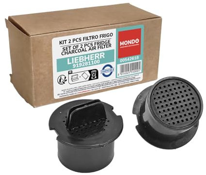 MONDO, Set mit 2 Aktivkohle-Filtern für Kühlschrank und Gefrierschrank, kompatibel mit Liebherr 919281100, 743324300, 744099900, 05466530, 09447050, neutralisieren Gerüche und reinigen die Luft