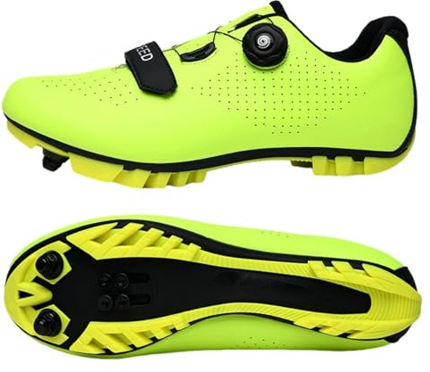 Surwin Fahrradschuhe MTB SPD, Mountainbike Schuhe SPD für Herren Damen Unisex EU 36-47 Drehschnalle MTB Schuhe mit Schrauben & Stollen Atmungsaktive Radsportschuhe (Fluoreszierend Grün A,42)