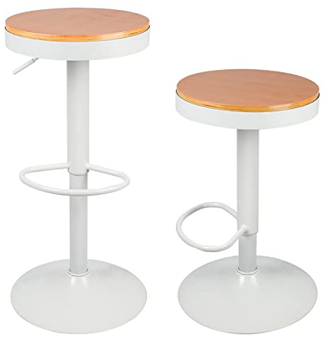 Willonin Lot de 8 Tabouret de Bar, Réglable en Hauteur, Chaises Bar Réglable pour Cuisine, Tabourets Bar avec Repose-Pieds Chaise Bar Pivotant à 360°-Blanc-8PCS