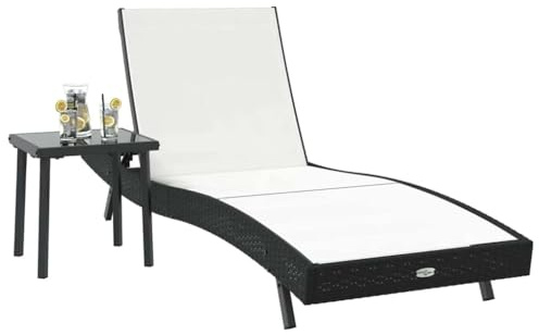 vidaXL Sun Lounger with Table 2 pcs Black and white 40 x 40 x 40.5 cm, Outdoor Lounger, Adjustable Seating, Breathable Material, Waterproof, Modern Design, Garden Furniture, Terrace Relaxation