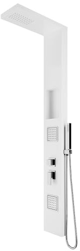 Pannello Doccia Alluminio Bianco con Doccino e Getti Idromassaggio mod. Fern